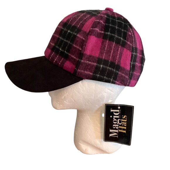 Magid Hats Plaid Baseball Cap Hot Pink Black NEW Adult Adjustable NWT - Picture 2 of 6
